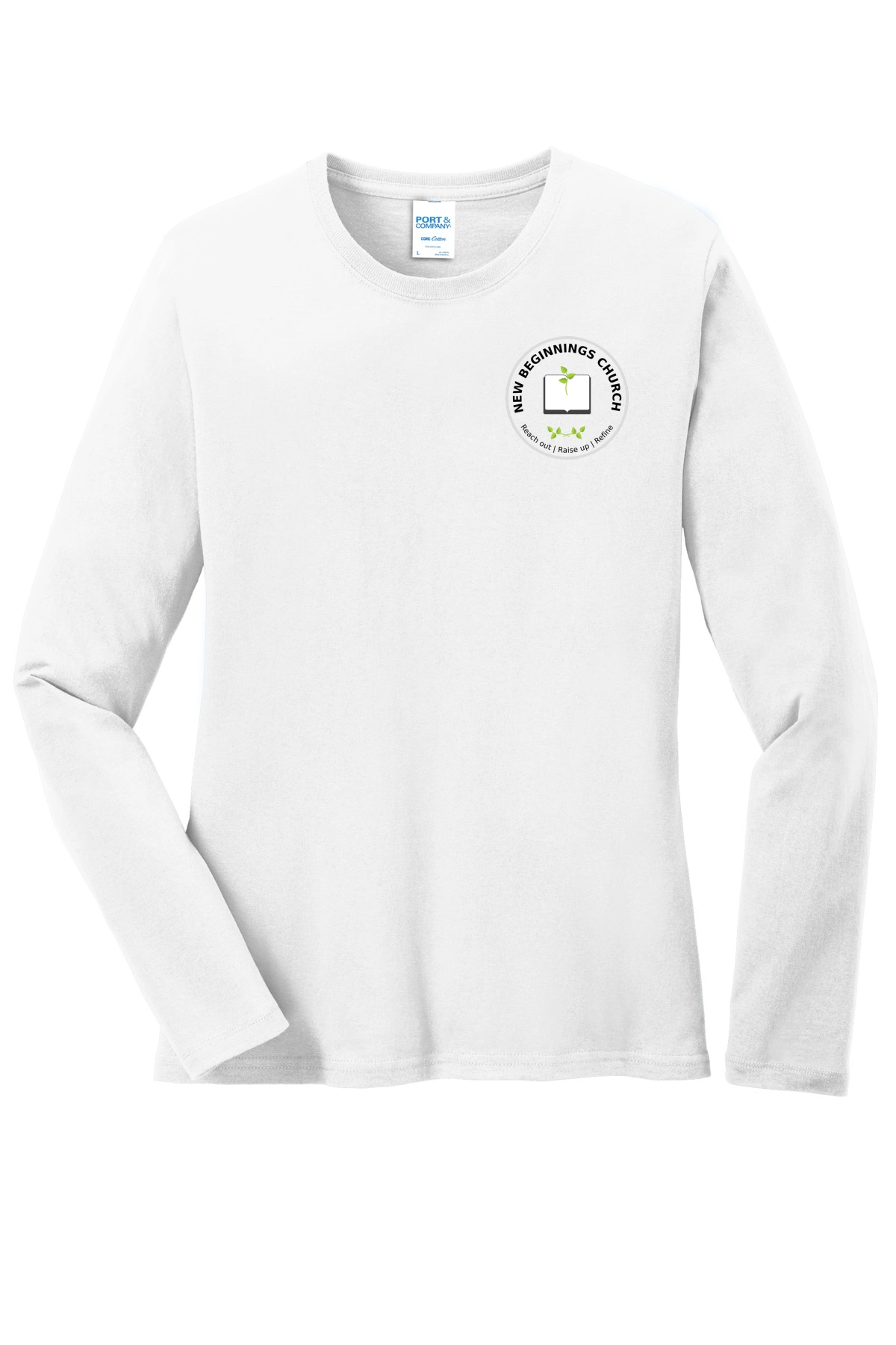 Variant Image for LPC54LS - Port & Co™ Women's Long Sleeve Core Cotton Tee - NBC - White-Tan - Website New Beginning Church